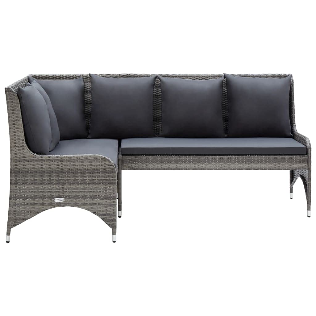 2-Piece Gray Poly Rattan Patio Corner Sofa Set - Outdoor Seating Furniture with Cushions for Backyard, Porch & Balcony - Perfect for Relaxing, Entertaining & Lounging