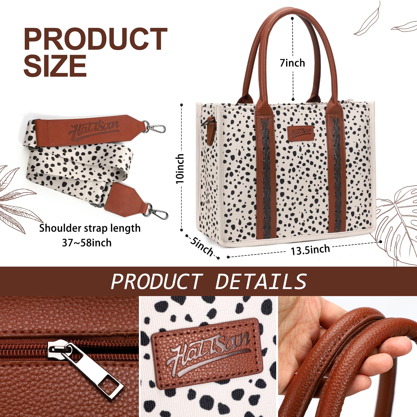 hatisan Canvas Tote Bag for Women - Stylish Western Boho Shoulder Purse & Crossbody Handbag with Wallet Pocket | Perfect for Shopping, Beach & Daily Use
