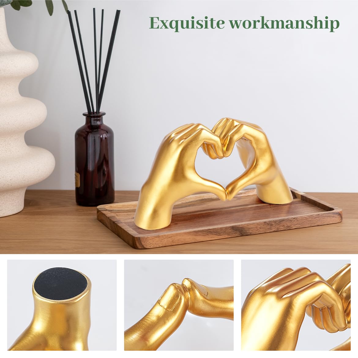 Gold Hand Gesture Statue Sculpture - Elegant Home Decor for Bedroom, Bookshelf & Coffee Table - Love Finger Aesthetic Accent Piece - Perfect for Wedding Centerpieces, Housewarming Gifts & Boho Room Decor (Gold)