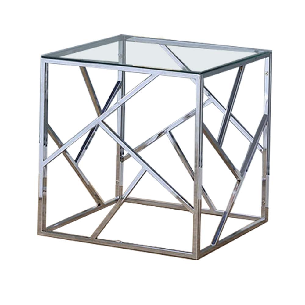 Benjara Industrial 3-Piece Glass Coffee Table Set with Geometric Metal Base in Silver - Modern Living Room Furniture for Small Spaces & Apartments