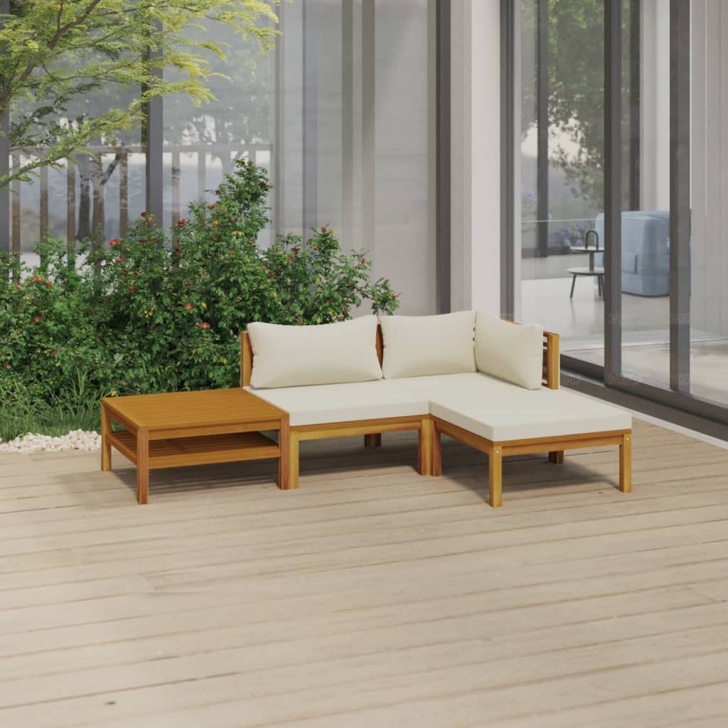 vidaXL 4-Piece Patio Lounge Set - Outdoor Garden Furniture, Sectional Sofa with Cushions, Acacia Wood Corner Sofa in Retro Style - Perfect for Backyard, Poolside & Patio Relaxation