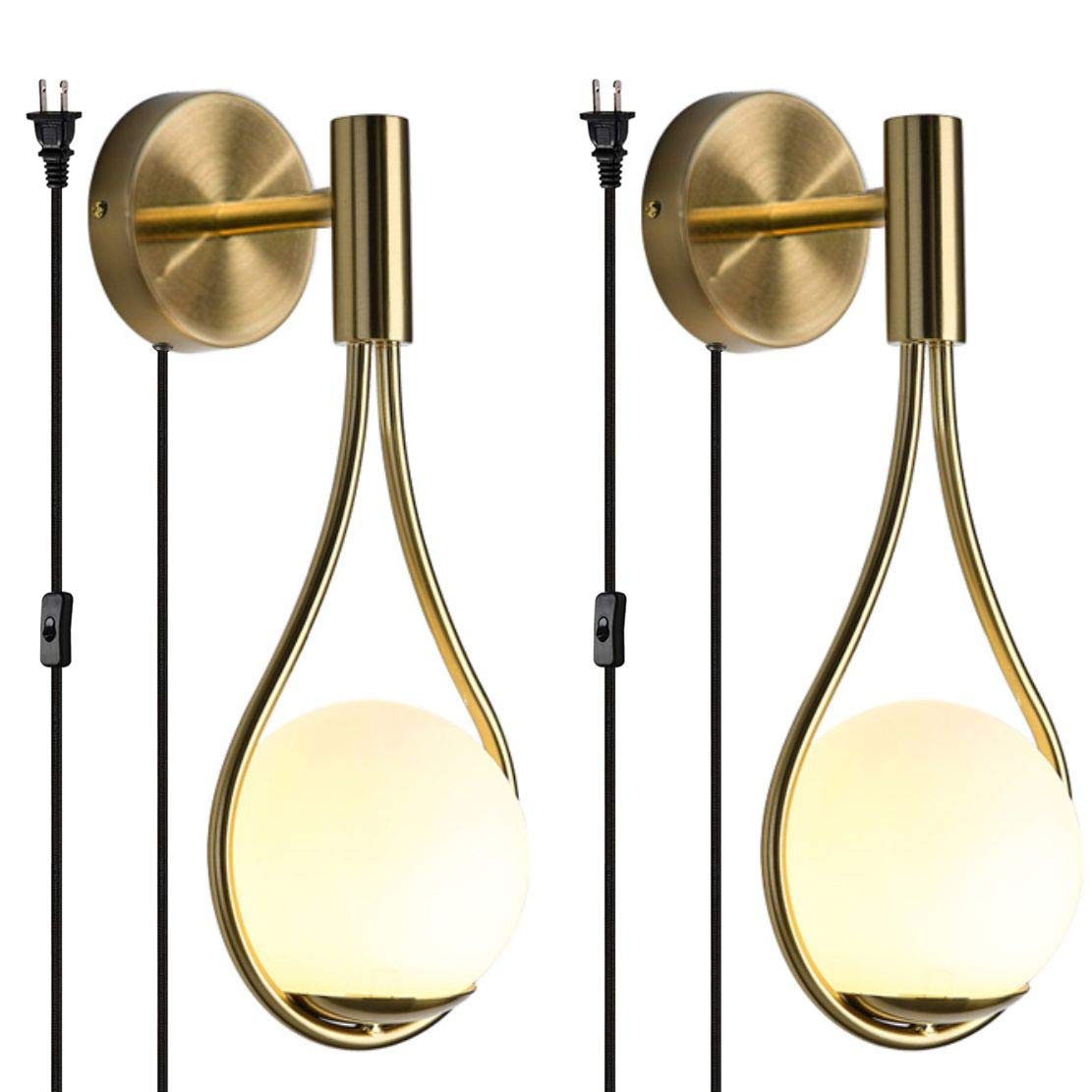 Modern Gold Glass Wall Sconce - Mid-Century Water Drop Wall Lamp for Bedroom, Living Room, Hallway - Plug-in Wall Light for Home Decor (2-Pack) - Perfect for Ambient Lighting and Elegant Interior Design