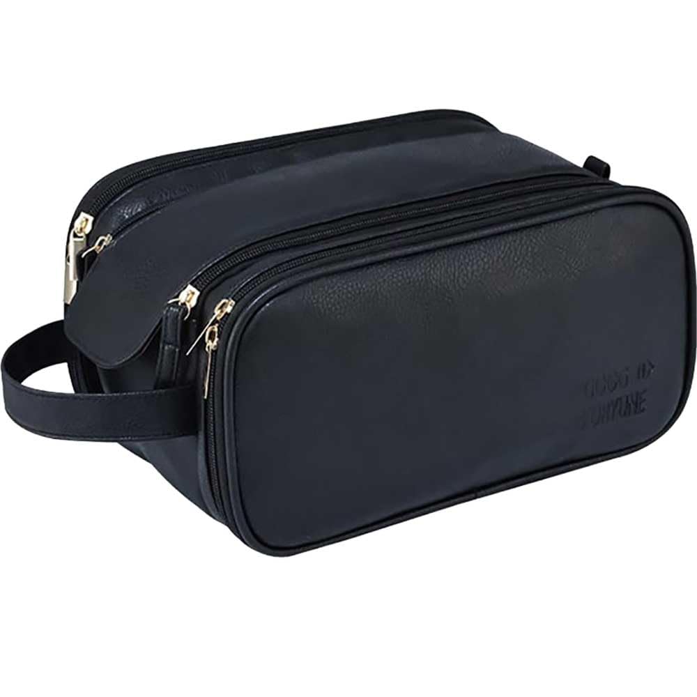 JAF Men's Travel Toiletry Bag - Waterproof Leather Cosmetic Organizer for Men | Compact & Durable Small Travel Bag (Black) | Perfect for Business Trips, Gym & Weekend Getaways