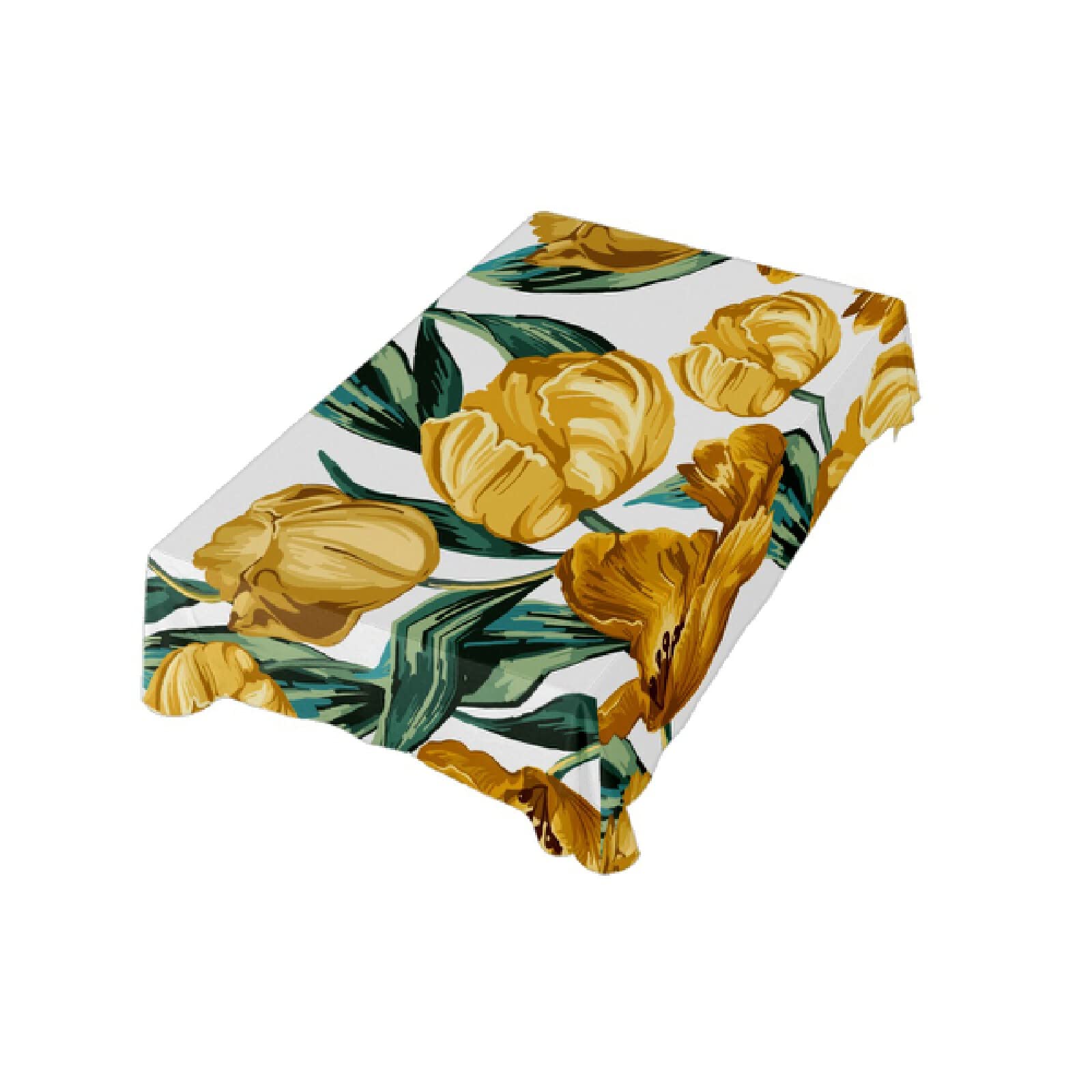 Yellow Tulip Flower Pattern Hand-Painted Tablecloth - 54x72 Inch Rectangular Fabric Table Cover for Dining Room, Kitchen, Picnic & Party Decor | Waterproof & Washable