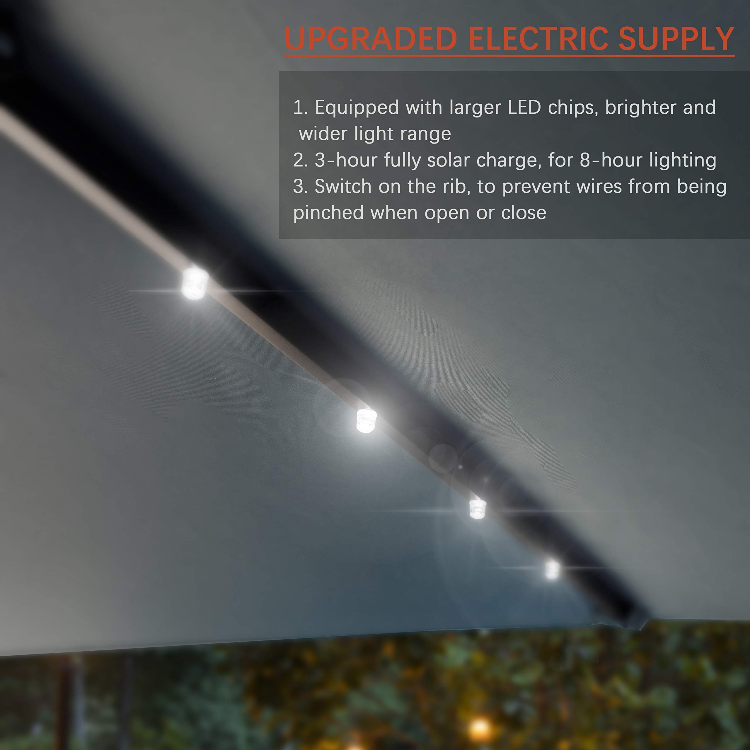 FRUITEAM 7.5 FT Solar LED Patio Umbrella with Lights - Outdoor Cantilever Umbrella with Crank & Tilt Adjustment, Sturdy Aluminum Ribs for Garden, Poolside, Backyard - Perfect for Outdoor Dining, Lounging & Entertaining