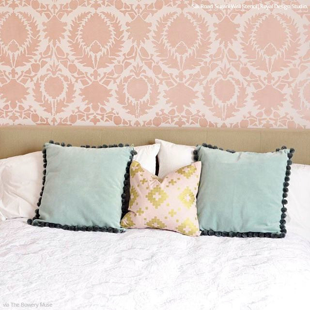 Handmade Silk Road Suzani Wall Stencil - Traditional Floral Pattern for DIY Home Decor, Wall Painting & Boho Interior Design