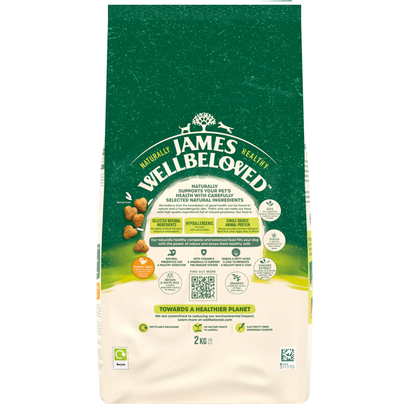 James Wellbeloved Turkey & Rice Junior Dog Food 2KG - Premium Dry Puppy Food for Small & Medium Breeds - Ideal for Growing Dogs, Training Treats & Daily Nutrition