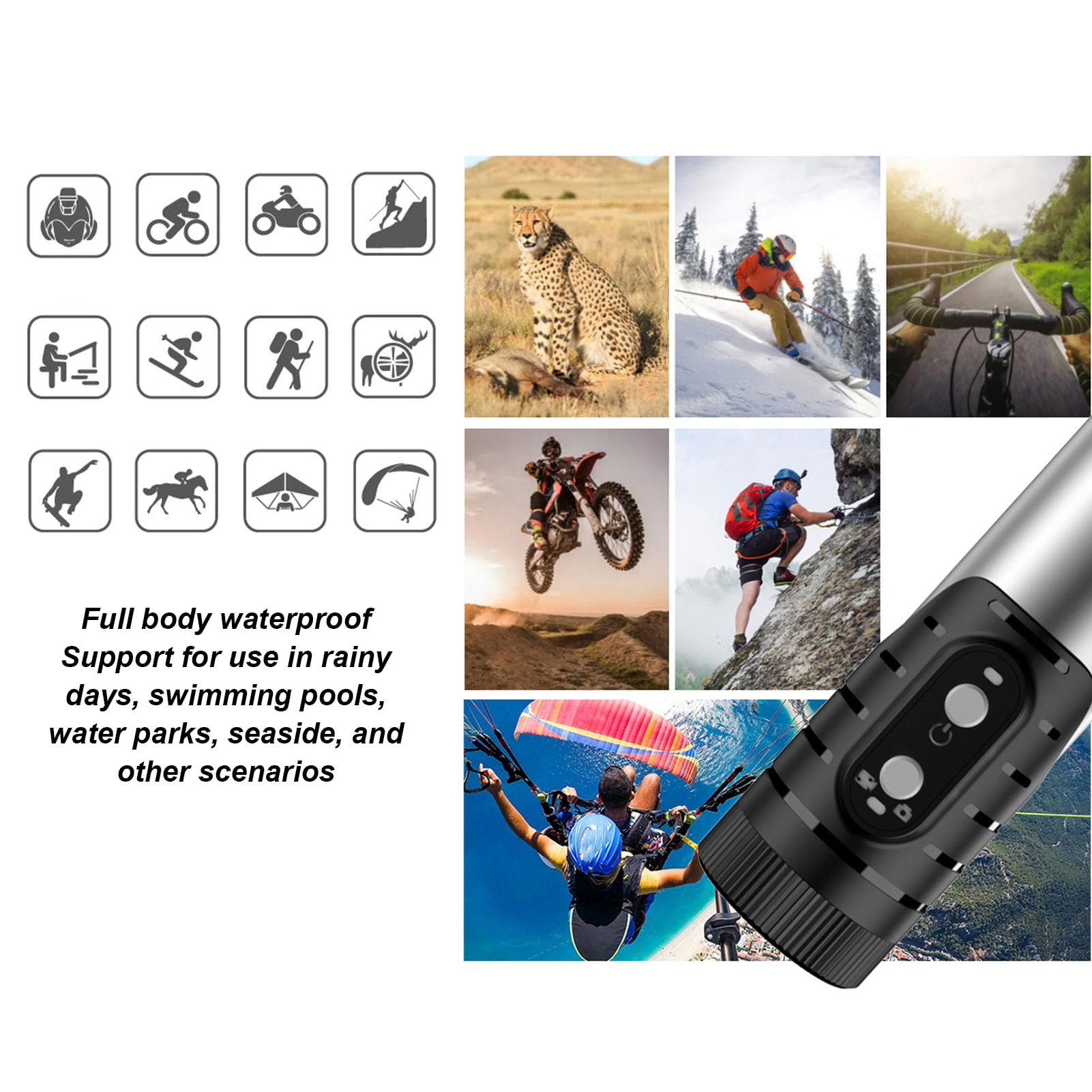 XHTLLO Mini Sport DV Camera - 12MP IP66 Waterproof Action Camera with 1080P HD Video, Wide Angle Lens for Motorcycle/Bike Helmet Mount (Silver) - Perfect for Motorbike Riding, Skiing, Surfing & Outdoor Adventures