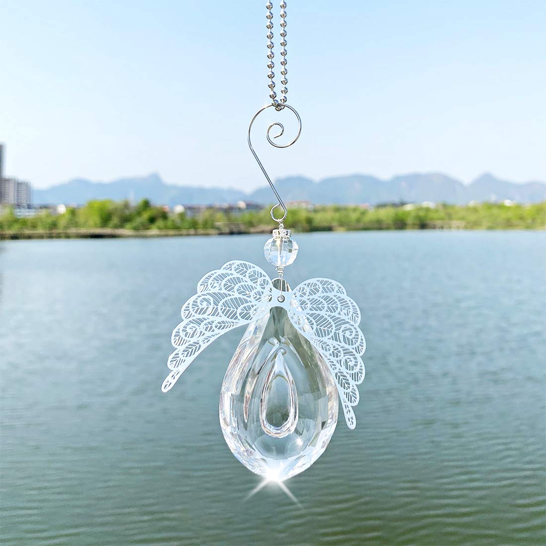 Clear Glass Angel Crystal Prism Pendant Suncatcher - Perfect for Windows, Outdoor Garden Hanging Decor, Thoughtful Gifts for Women, Mom, and Children - Ideal for Home, Wedding, Party, and Meditation Spaces