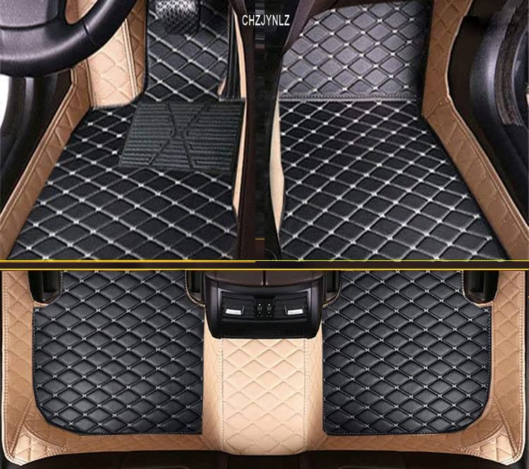 Premium Anti-Slip Leather Car Floor Mats - Universal Fit for 99.99% Sedan, SUV, Coupe & Sports Cars - All-Weather Protection (Beige/Black) - Perfect for Daily Commutes, Road Trips & Extreme Weather Conditions