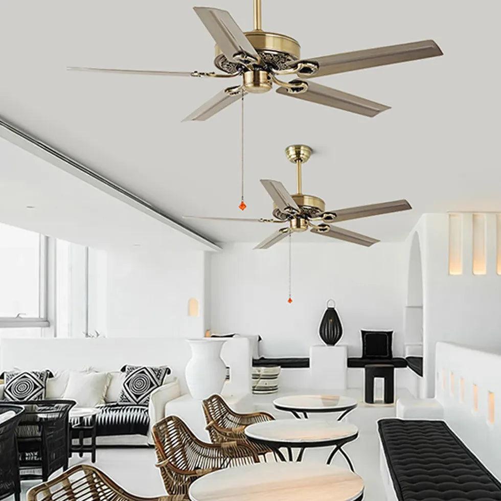 5-Blade Industrial Ceiling Fan with Brass Finish - Vintage Zipper Style Design for Home, Office, Warehouse & Restaurant Cooling
