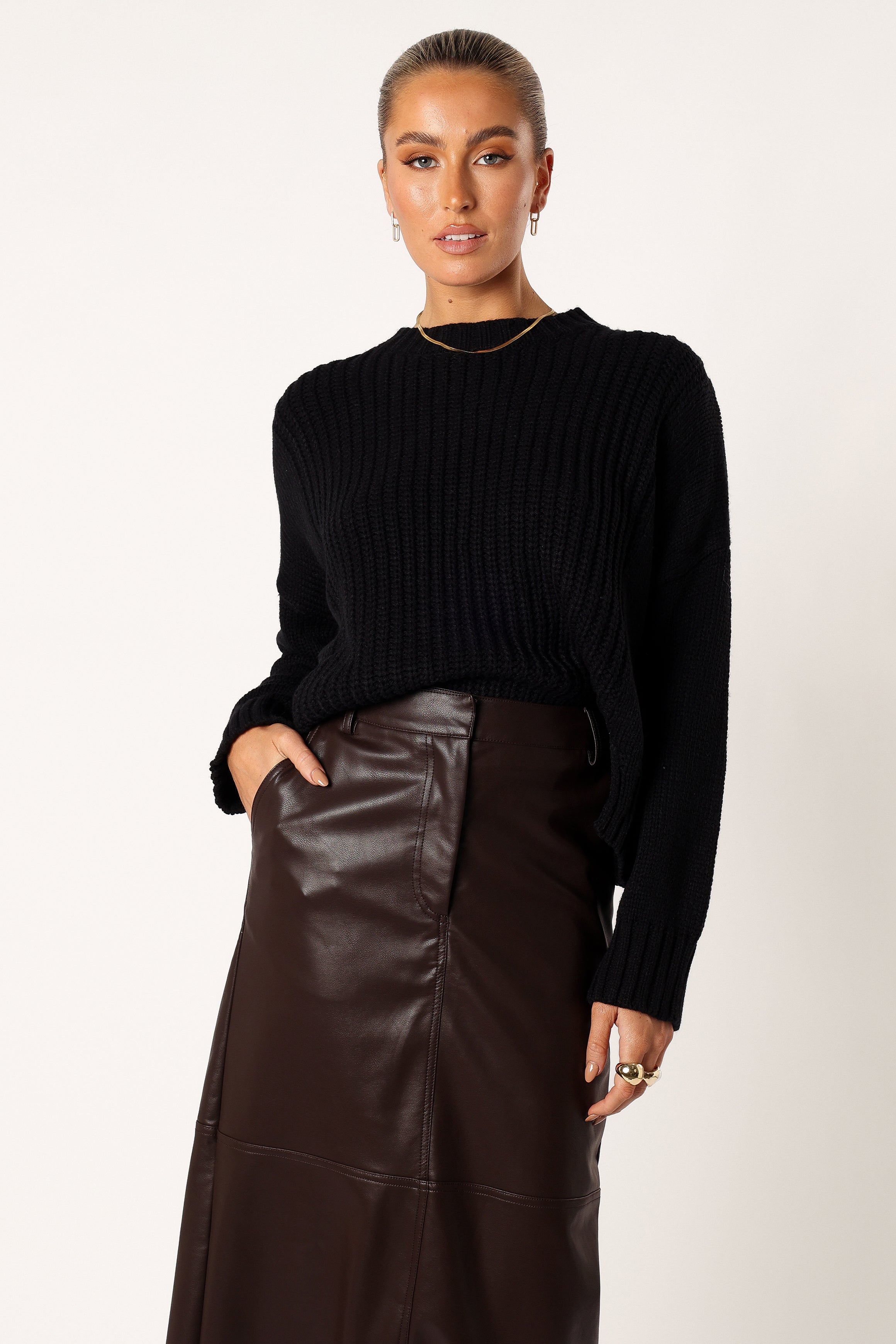 Arlette Textured Knit Sweater for Women - Soft Winter Pullover, Cozy Casual Black Sweater | Perfect for Office, Date Night & Fall/Winter Outfits
