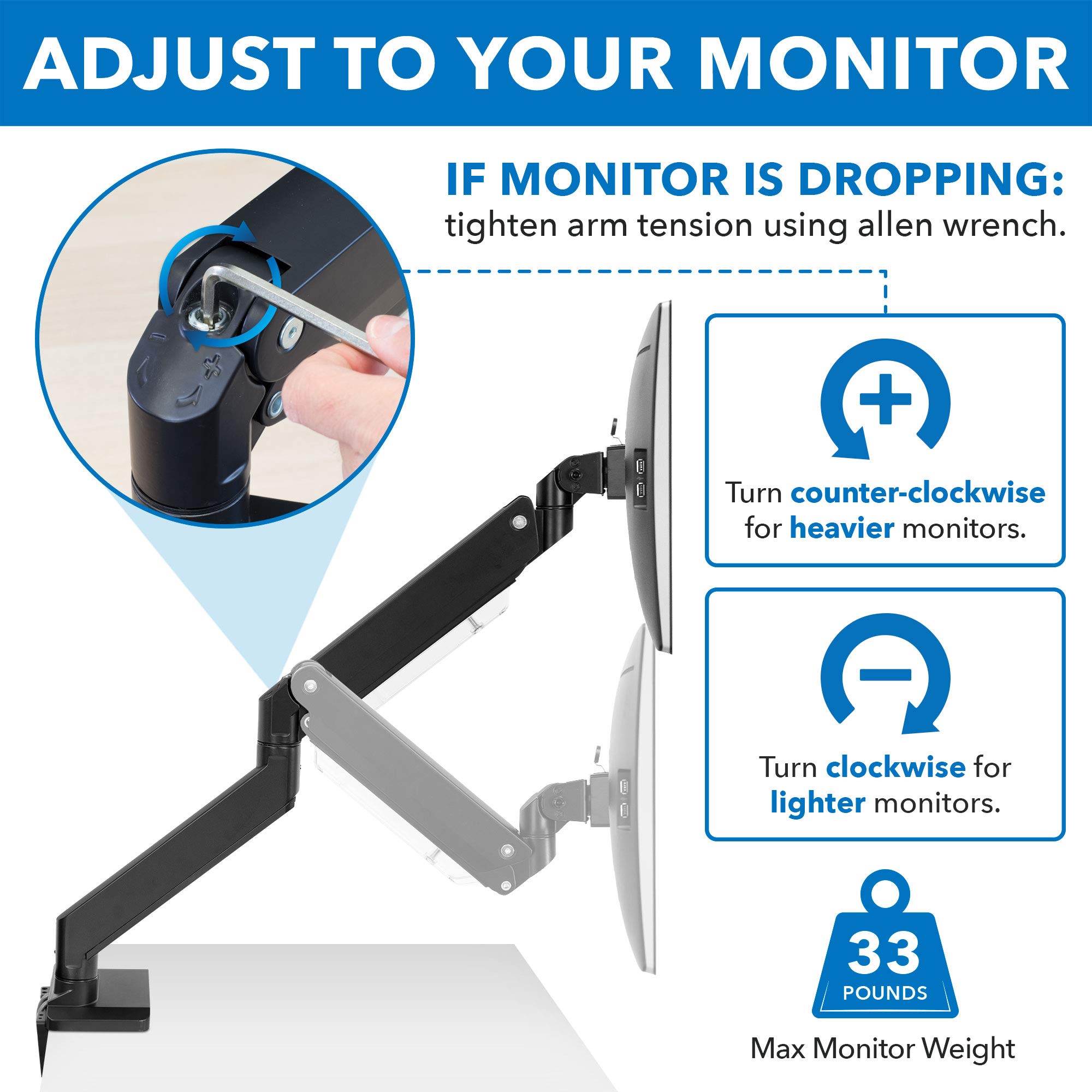 MOUNT-IT! Heavy Duty Dual Monitor Desk Mount Stand with USB 3.0 Ports - 33 lbs Capacity Per Arm, Adjustable Gas Spring, Full Motion Articulating Arms for Computer Screens (17-35 inch VESA Compatible) - Perfect for Home Office, Gaming Setup & Workspace Ergonomics