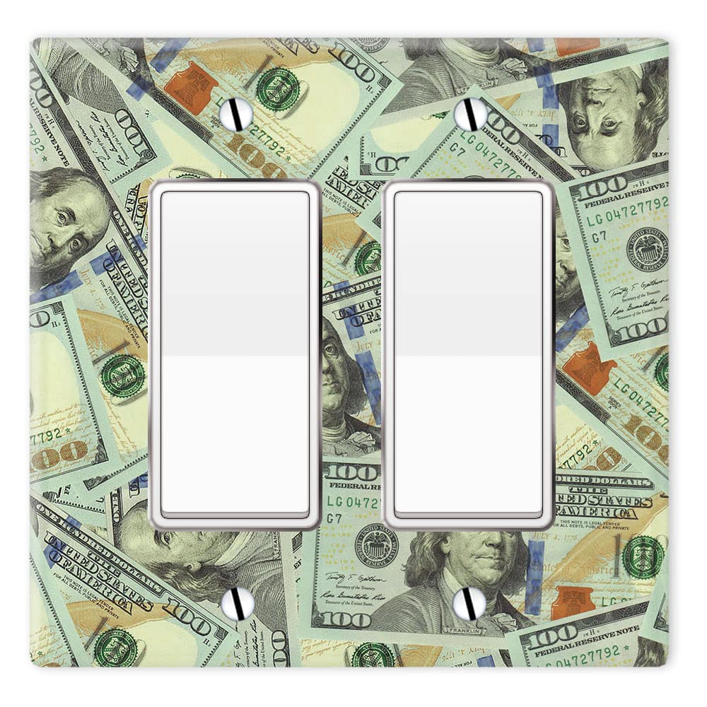 WIRESTER 2-Gang Decorator Light Switch Plate Cover - Benjamin Franklin Dollar Design | Durable Wall Plate for Home & Office Decoration