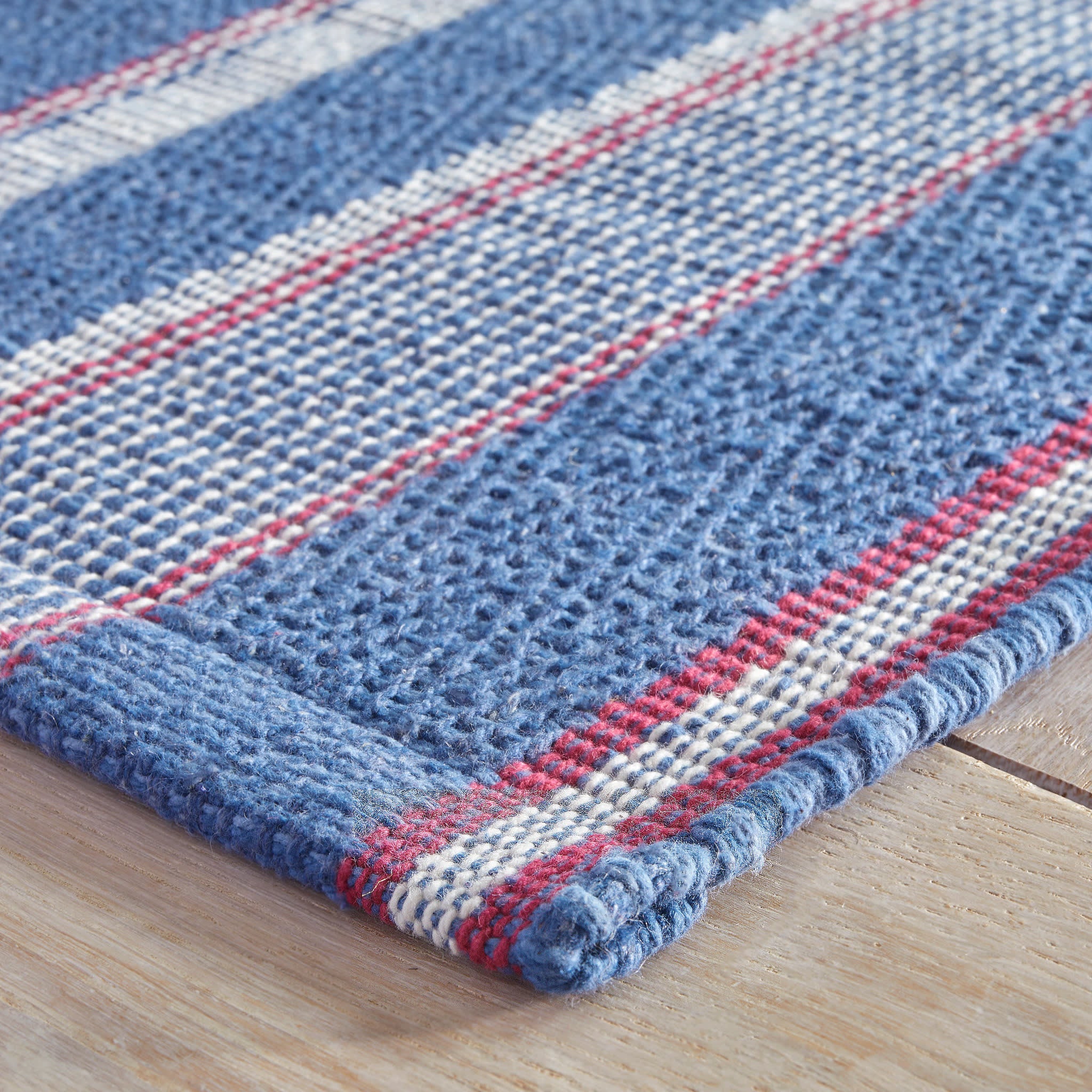 Handwoven Cotton Striped Rug - Soft & Durable Natural Fiber Floor Mat for Living Room, Bedroom, Nursery | Blue Denim Washable Area Rug for Home Decor
