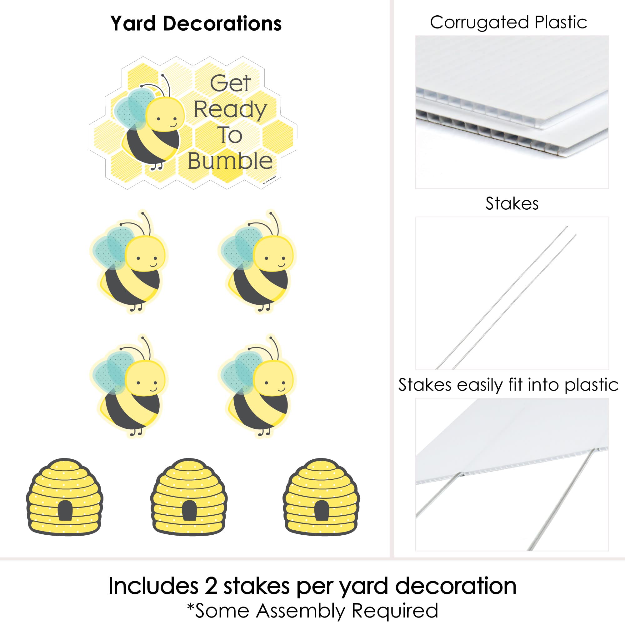 Honey Bee Yard Sign Set of 8 - Outdoor Lawn Decorations for Baby Shower & Birthday Party - Weatherproof Garden Decor - Perfect for Spring Decorations, Gender Reveal, and Backyard Celebrations