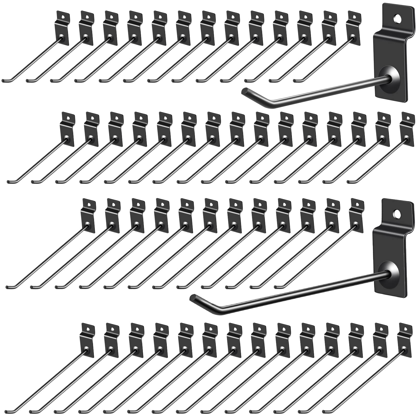 100 Pack Heavy Duty Slatwall Hooks - 6 & 8 Inch Black Metal Panel Display Hangers for Garage, Shop & Retail Organization - Durable Shelf Brackets & Peg Accessories for Wall Storage Systems