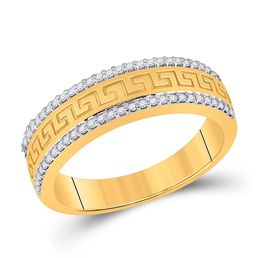 10Kt Yellow Gold Men's Round Diamond Wedding Band Ring - 1/3 Cttw, Greek Key Design - Perfect for Engagement, Anniversary & Special Occasion Gifts