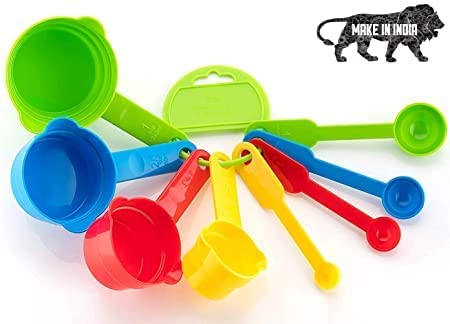 8-Piece Black Plastic Measuring Cups and Spoons Set - Multi-Size Kitchen Measuring Tools for Cooking, Baking, Tea & Coffee (Random Color) | Perfect for Home Kitchen, Restaurant & Coffee Shop Use
