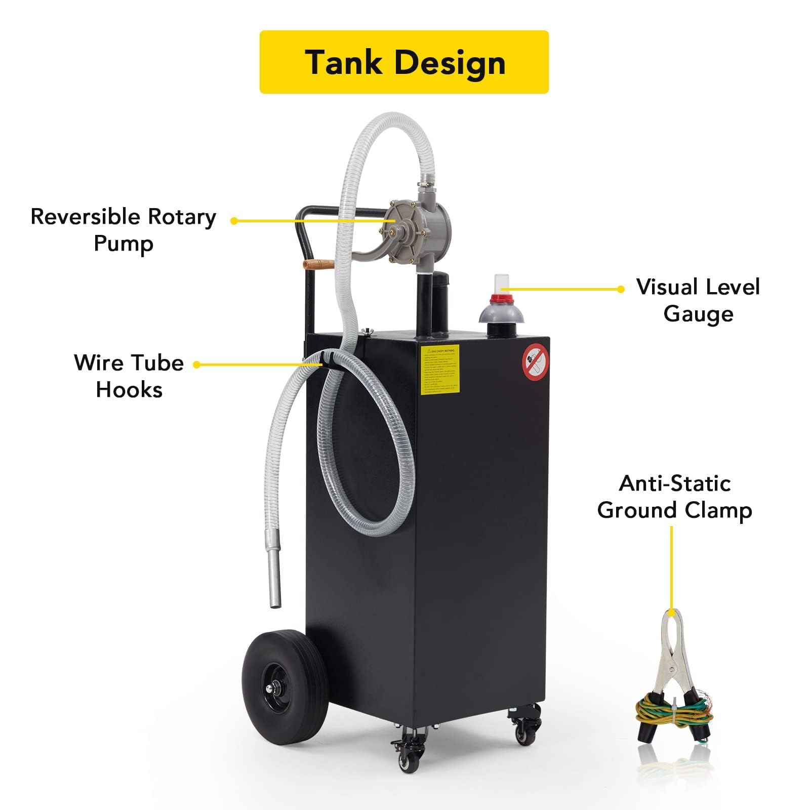 35 Gallon Portable Fuel Caddy - Heavy Duty Diesel & Gasoline Storage Tank with Rotary Hand Pump & Wheels - Ideal for Boat, ATV, Car, Motorcycle & Farm Equipment - Leak Proof Black Container for Safe Fuel Transfer & Storage