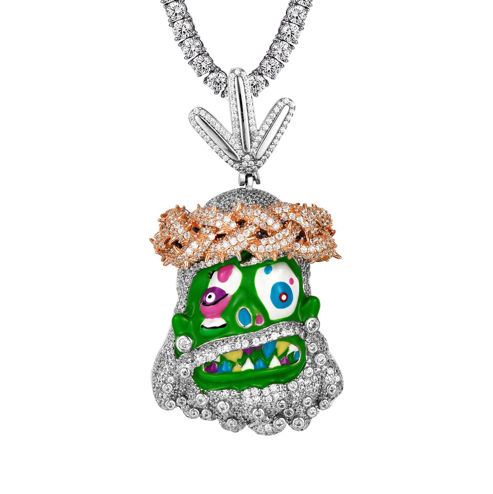 Custom Jesus Face Green Enamel Pendant for Men - Hip Hop Religious Jewelry - Perfect for Rappers, Streetwear Fashion & Christian Gifts