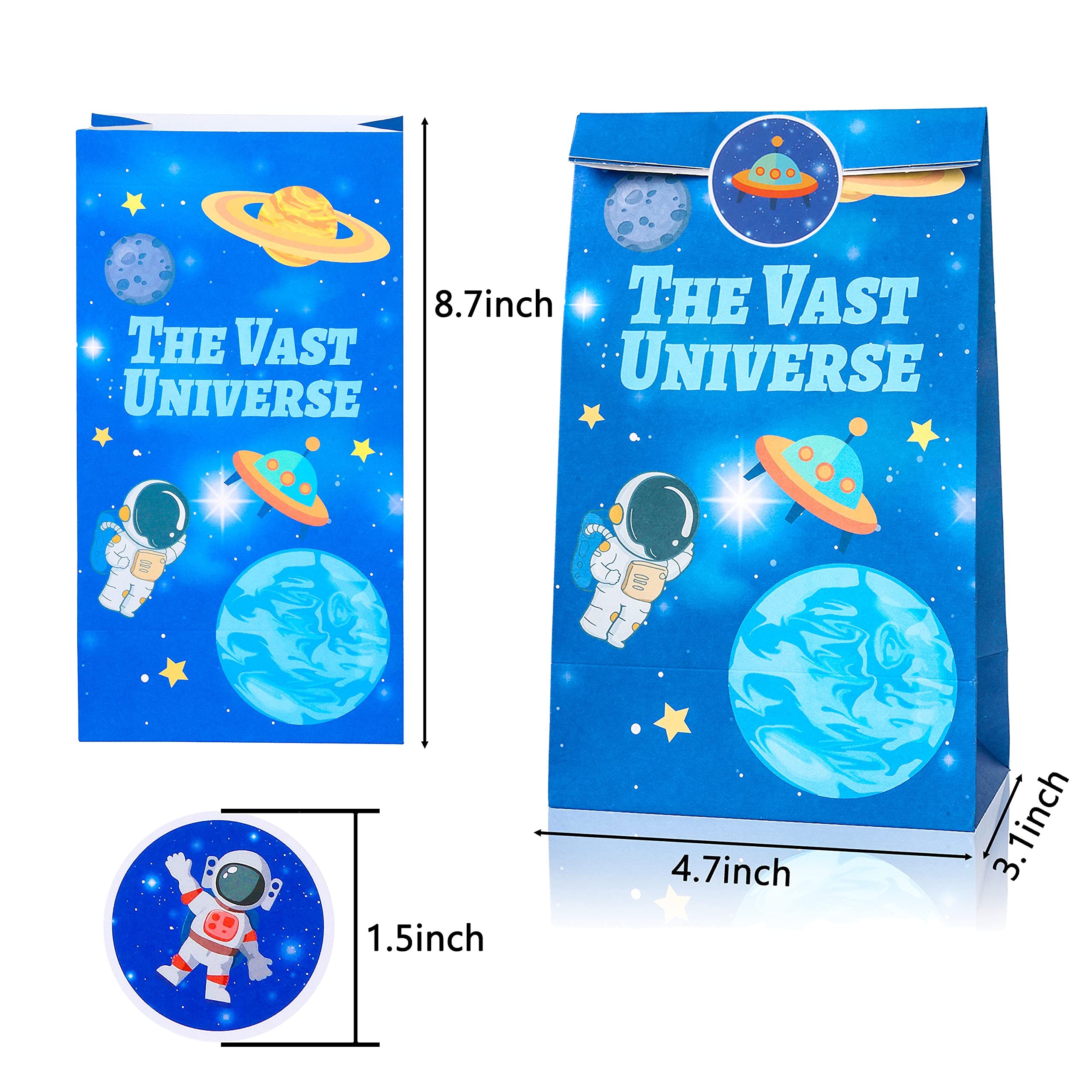 Space Themed Party Favor Bags - 12pcs Astronaut Goodie Bags with Thank You Stickers for Kids Birthday, Space Party Decorations & NASA Themed Events - Perfect for Astronaut Birthday Parties, Classroom Rewards & Outer Space Celebrations