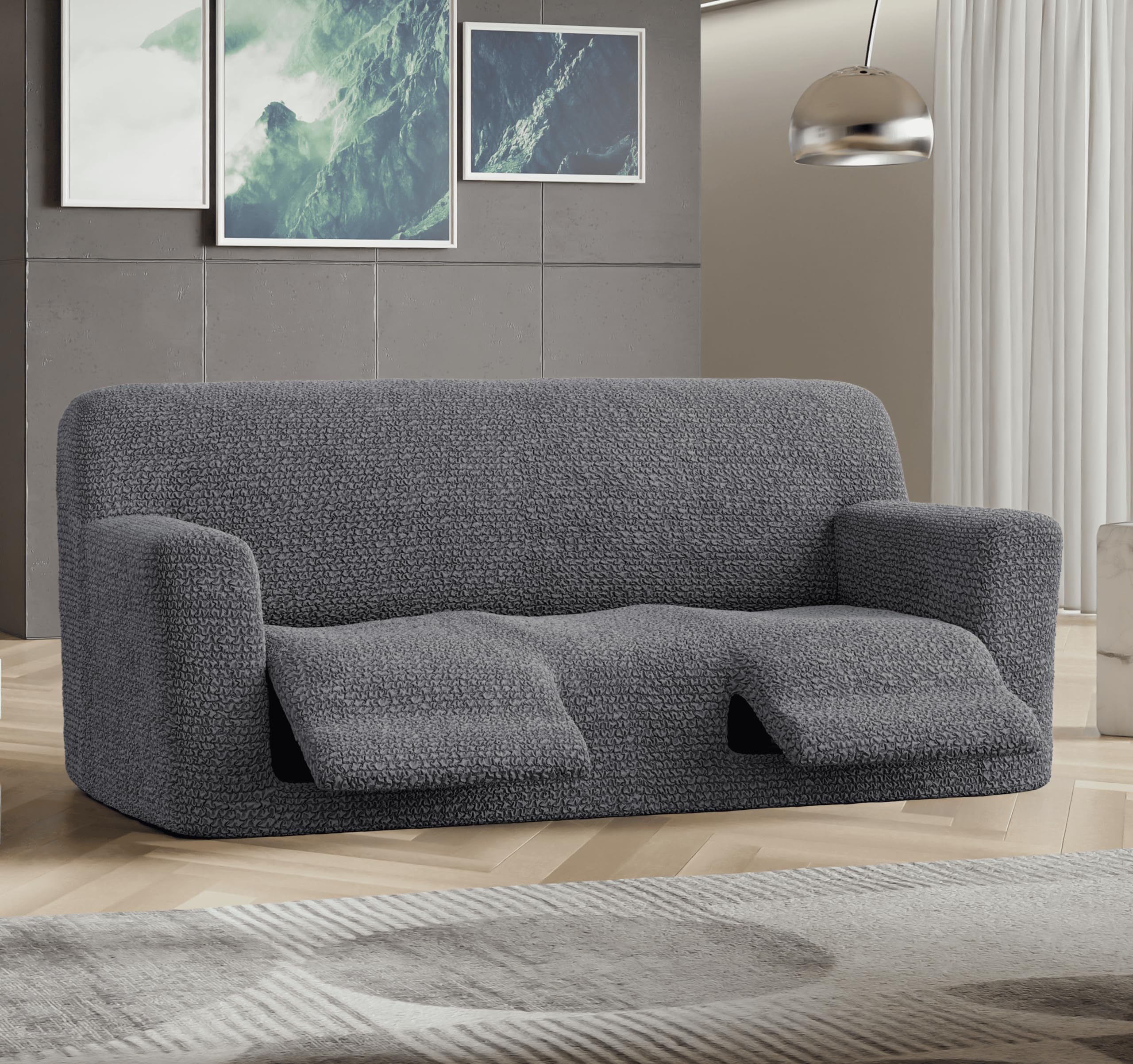 PAULATO BY GA.I.CO. Recliner Sofa Cover - Soft Polyester Fabric Slipcover for Reclining Couches - 1-Piece Stretch Furniture Protector (Dark Grey) - Perfect for Living Room, Home Theater & Family Room Protection