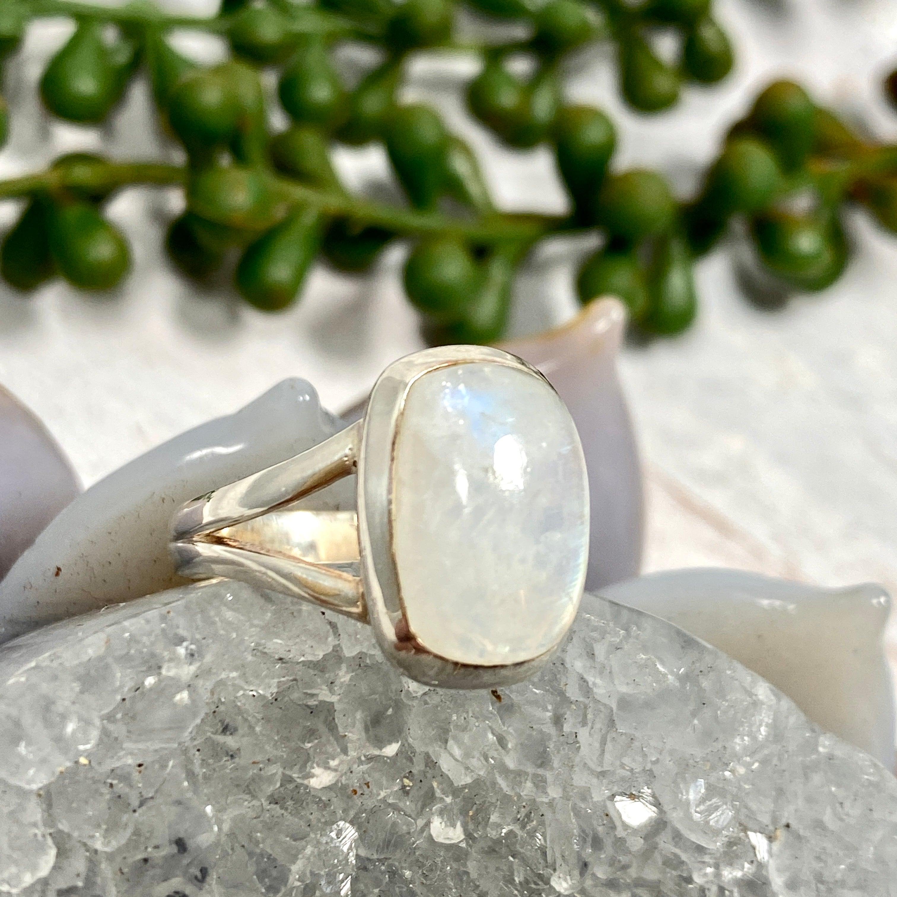 Moonstone Rectangular Ring for Women - Sterling Silver Size 8 - KRGJ2187 - Elegant Jewelry for Everyday Wear & Special Occasions