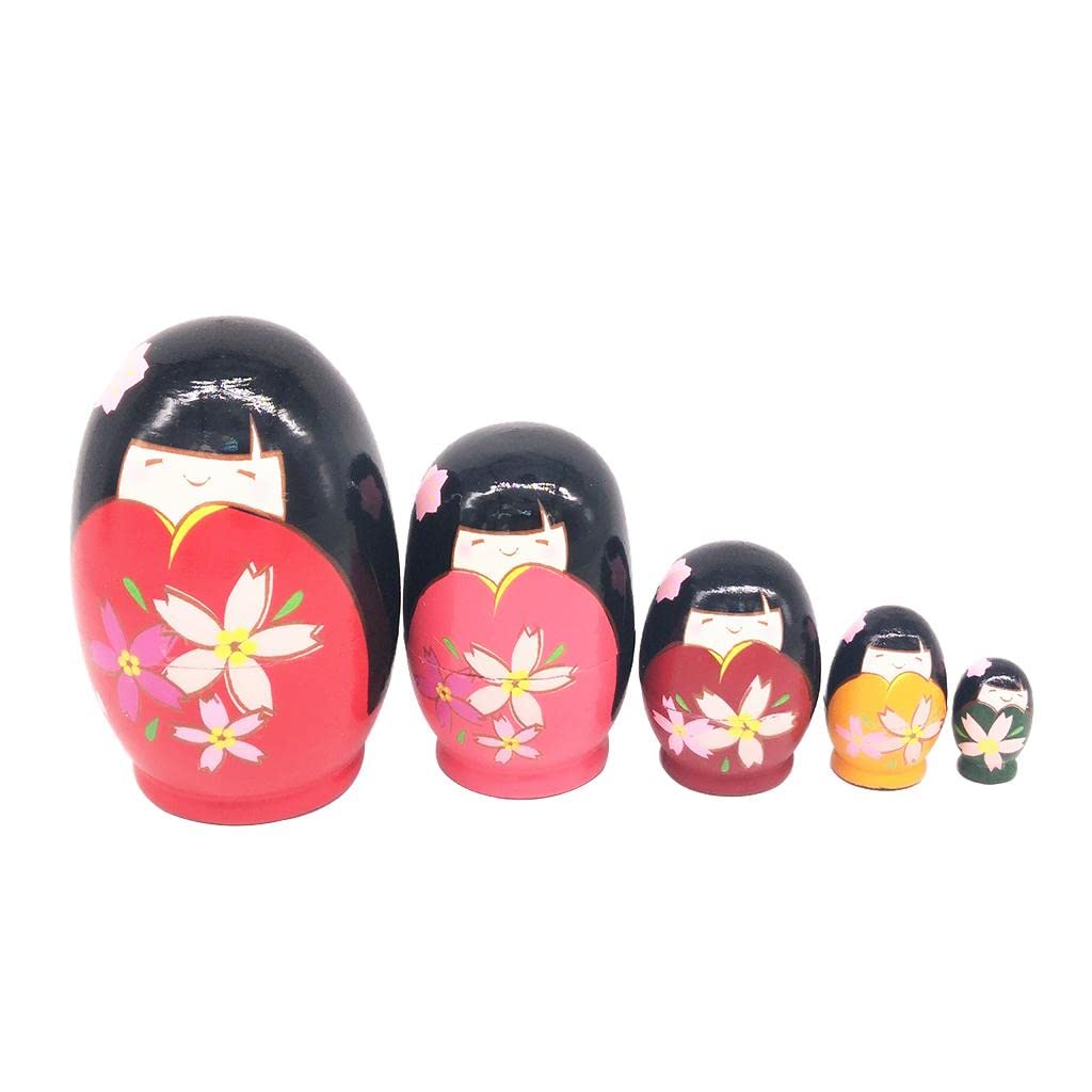 SECRET DESIRE 5Pcs Handmade Russian Nesting Dolls Set - Adorable Wooden Stacking Dolls, Japanese Girl Design - Perfect Christmas & Birthday Gift for Kids | Home Decor, Nursery Room, Collectible Display