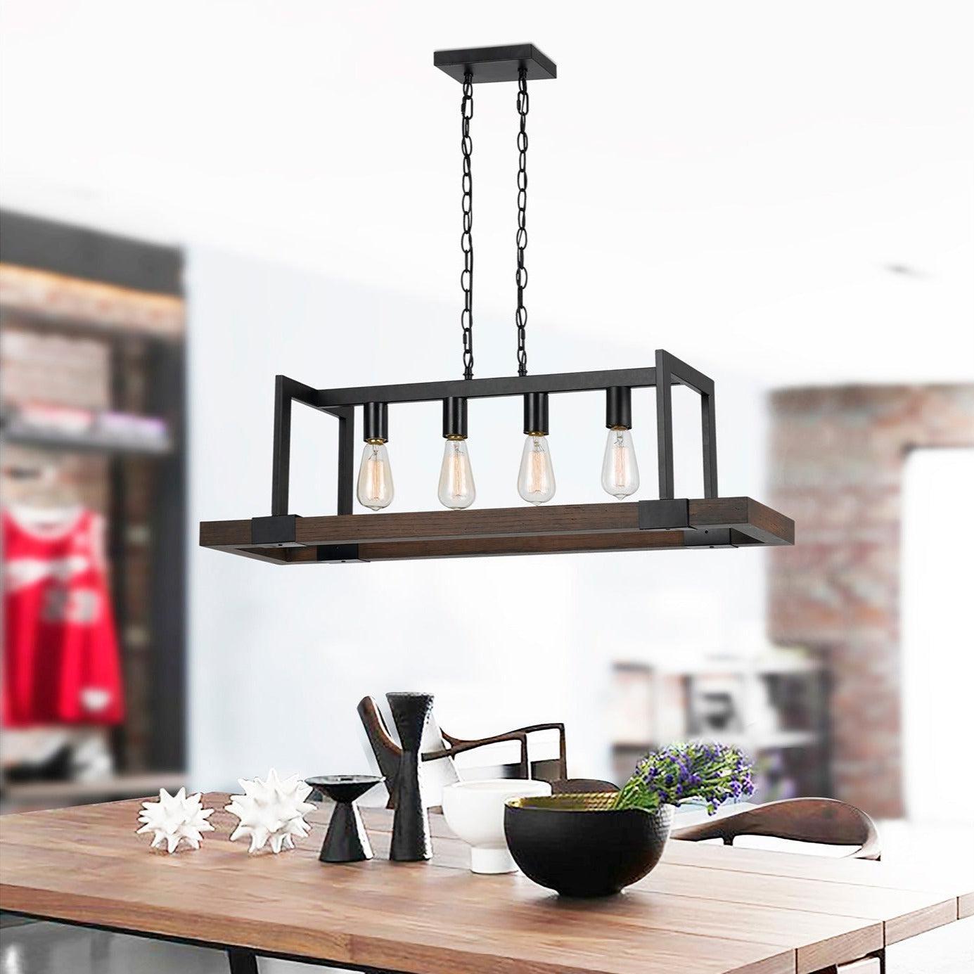 Cal Lighting 60W X 4 Antonio Wood Chandelier - Rustic Farmhouse Ceiling Light Fixture for Dining Room, Living Room & Bedroom