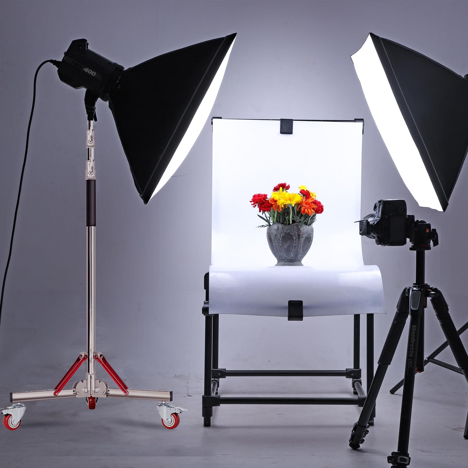 Heavy Duty Light Stand with Wheels - 10ft Adjustable Stainless Steel Tripod for Studio Softbox, Monolight, Reflector | Professional Photography, Video Lighting Equipment for Indoor & Outdoor Shoots