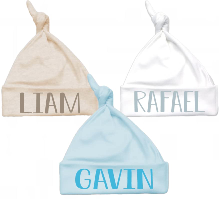 Personalized Baby Boy Hat - Custom Knotted Newborn Beanie for Boys - Soft & Comfortable Beige Baby Hat - Perfect for Newborn Photos, Baby Showers & Winter Outfits