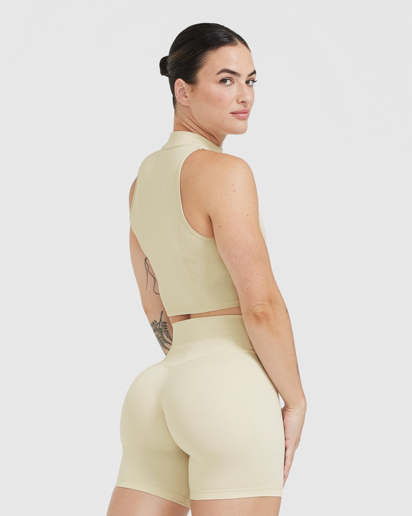 Timeless Half Zip Crop Tank Top for Women - Soft Vanilla Color | Casual Workout, Yoga, and Everyday Wear