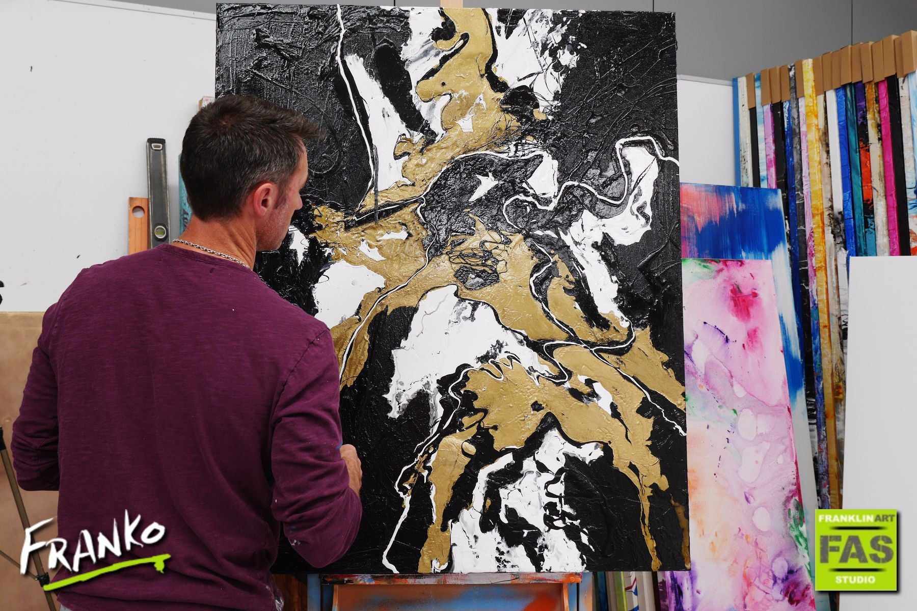 120cm x 100cm Black White Gold Abstract Canvas Painting - Modern Dark Wild Thing Wall Art for Living Room, Bedroom & Office Decor