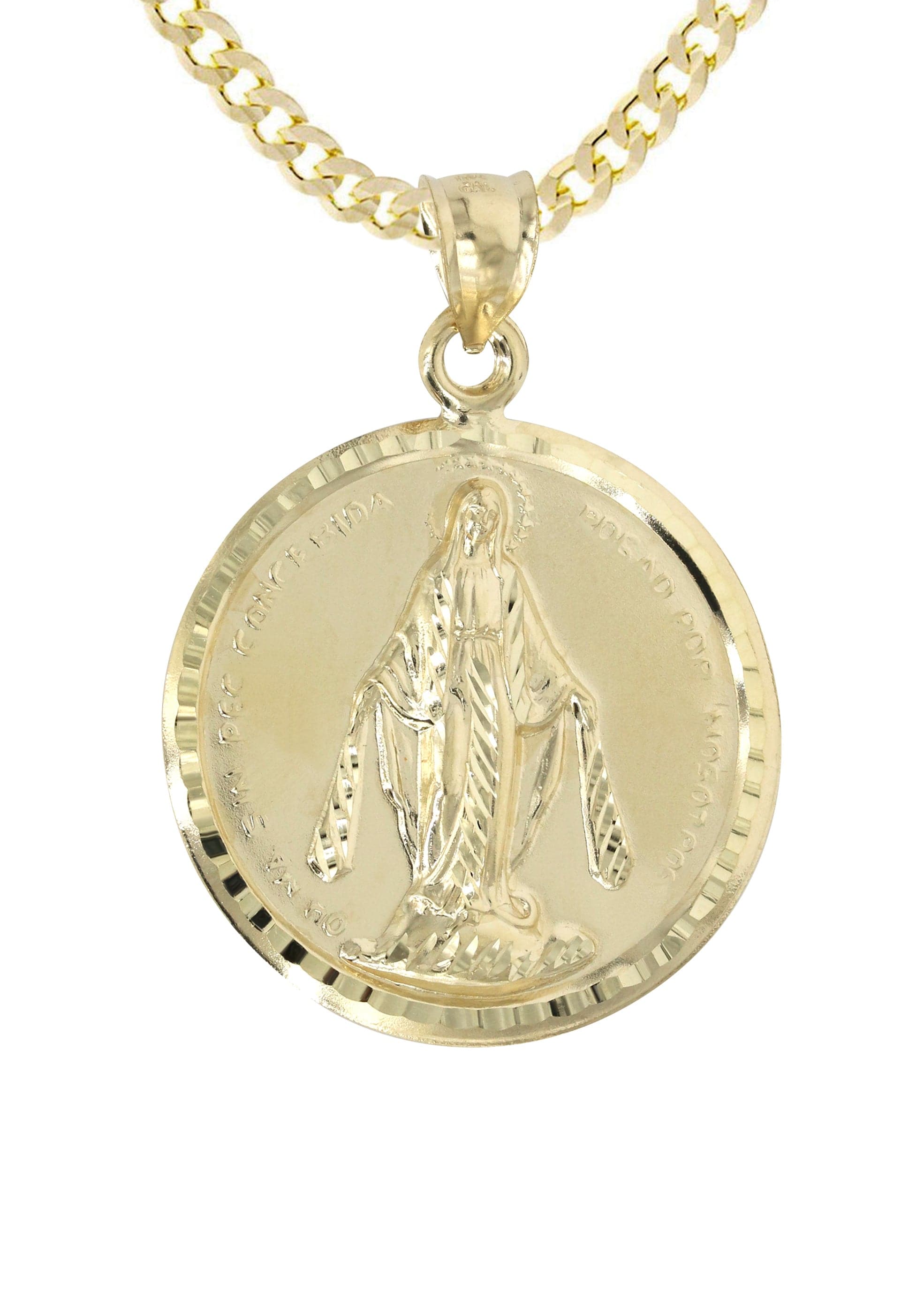 10K Yellow Gold Virgin Mary Pendant Necklace for Women - 14.4 Grams Religious Jewelry - Perfect for Baptism, First Communion & Everyday Wear