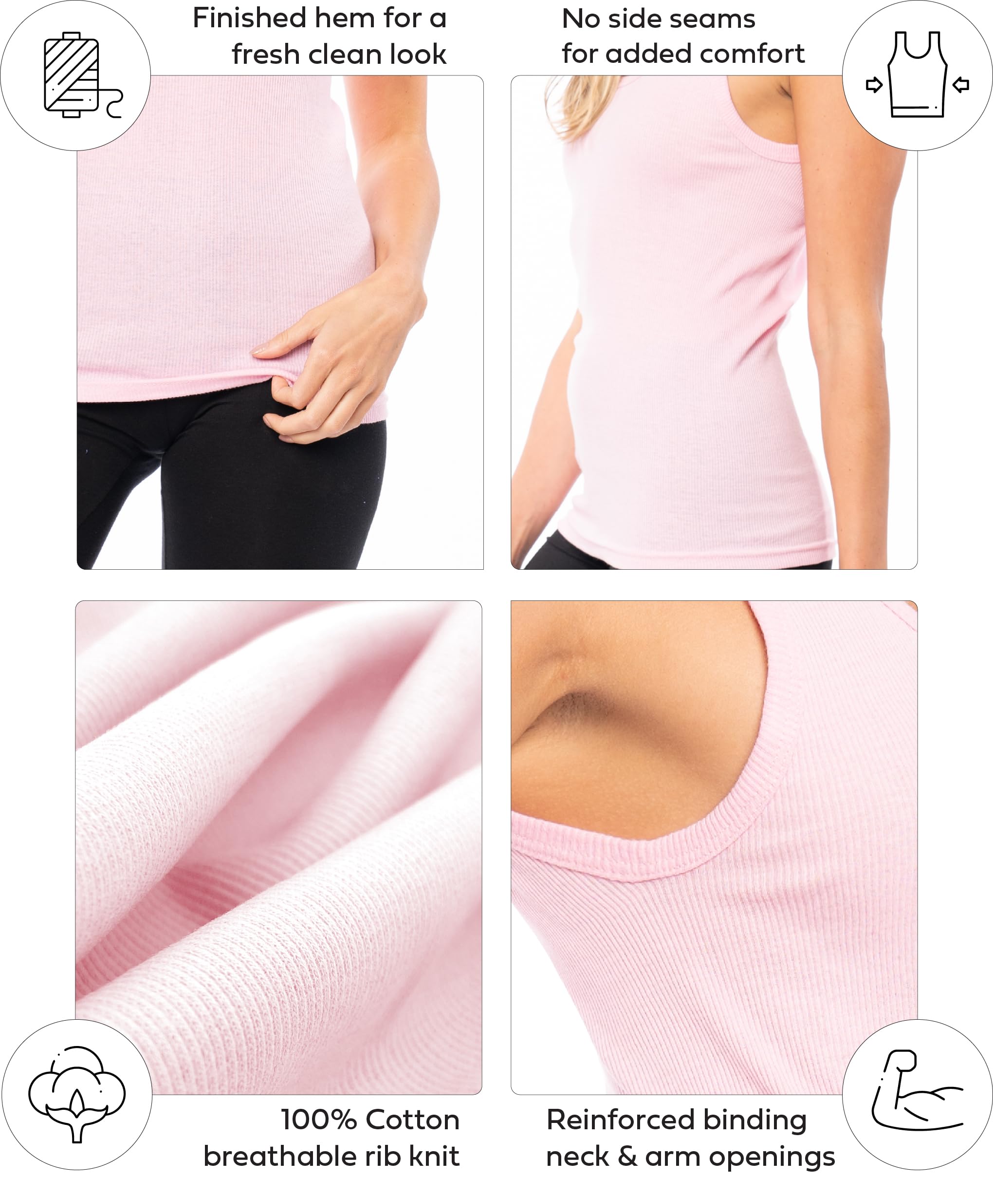 Women's Sexy Basics Cotton Flex Tank Tops - Soft Comfortable Multi-Pack for Summer, Workout & Casual Wear