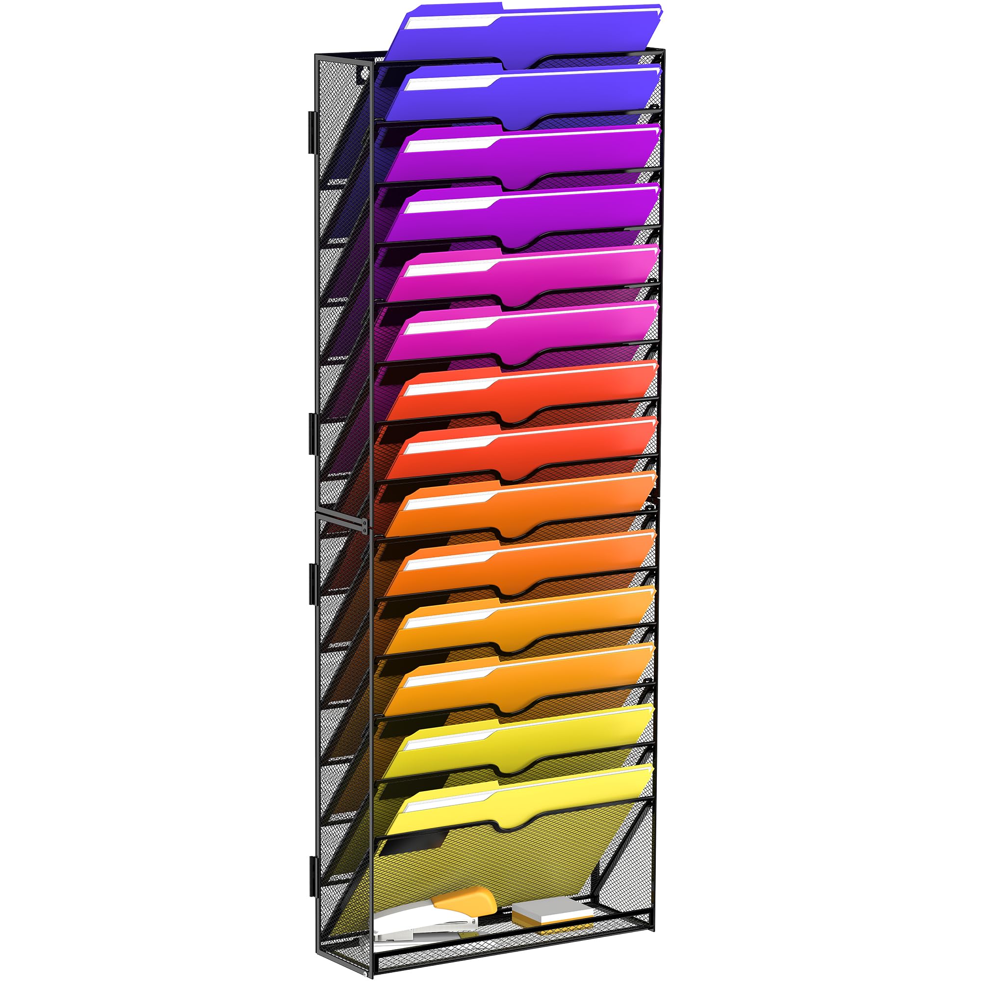 15-Tier Mesh Wall File Organizer for Papers, Folders, Magazines & Office Supplies - Hanging Wall Storage for Home & Office Organization - Easy Assembly Black File Holder - Perfect for Desk, Study & Workspace Storage