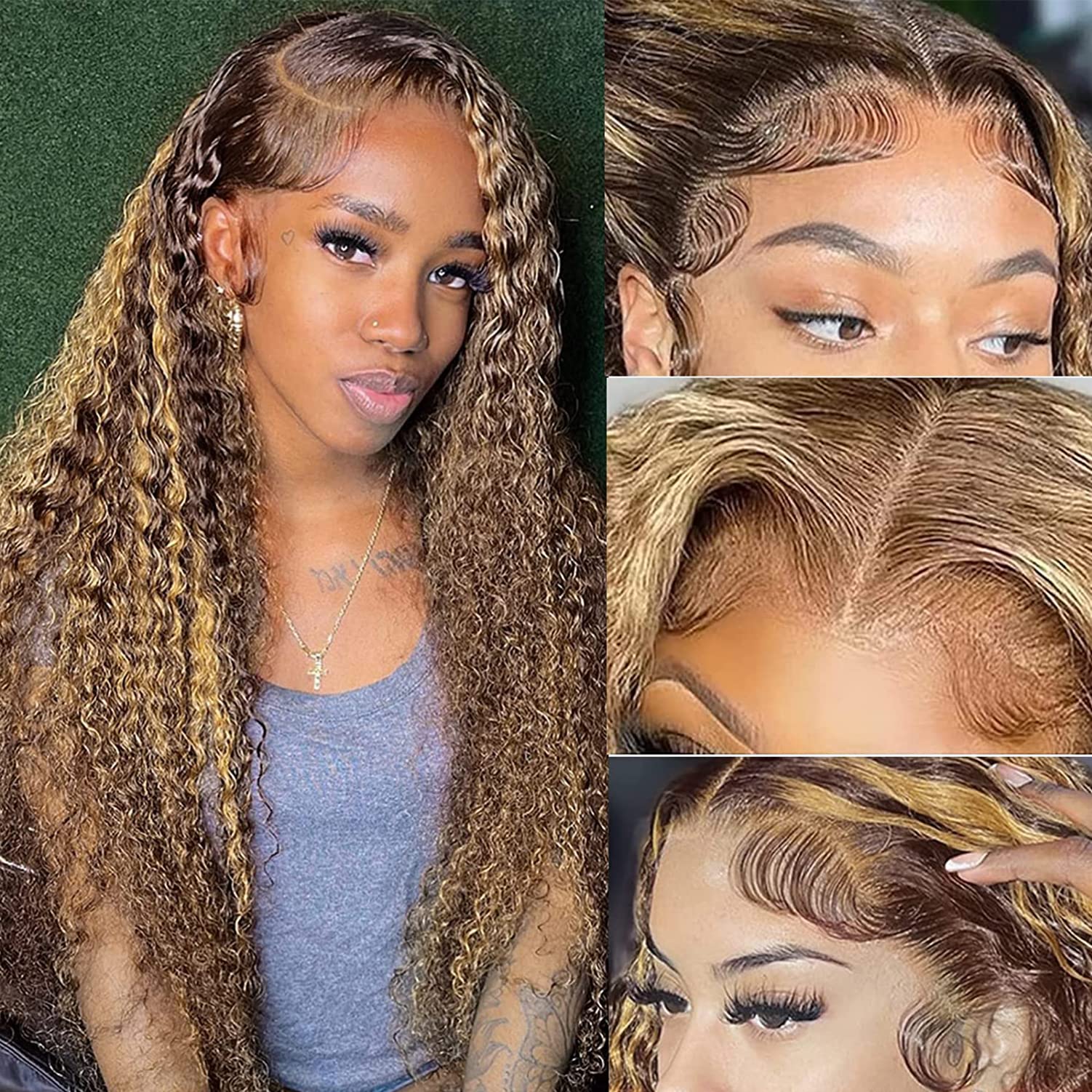 13x6 HD Lace Front Wig Human Hair - Ombre Deep Wave Colored Glueless Lace Wig 18 Inch Pre-Plucked | Natural Look for Daily Wear, Parties & Special Occasions