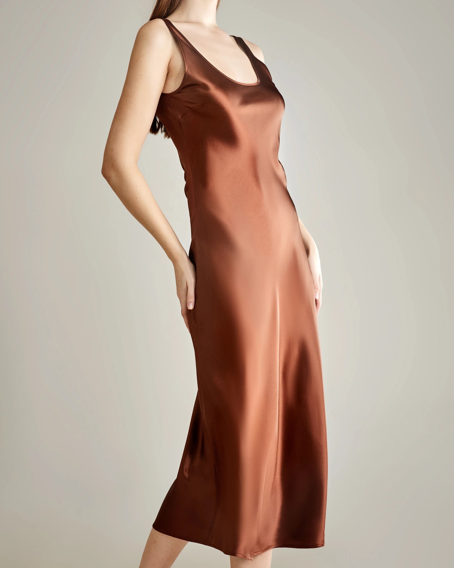 Elegant Scoop Neck Midi Silk Slip Dress for Women - Comfortable & Luxurious Nightwear, Loungewear & Evening Wear