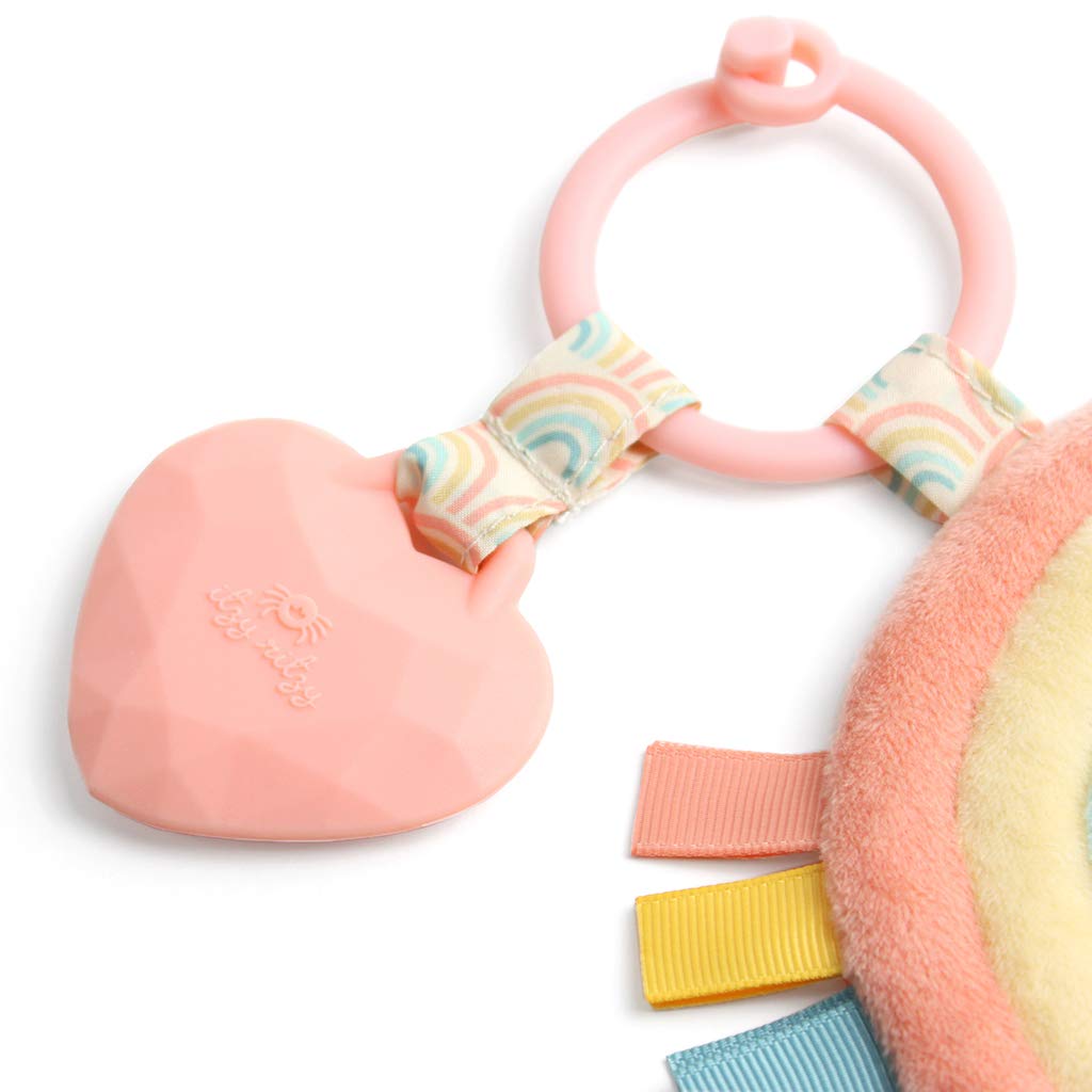 Itzy Ritzy Infant Toy & Teether - Silicone Baby Teething Toy with Lovey, Crinkle Sound & Textured Ribbons for Newborns (Rainbow) | Soothing Teether for Babies 0-12 Months, Perfect for On-the-Go & Nursery Playtime