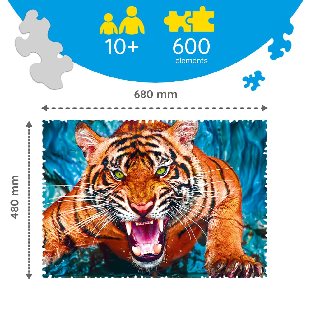 Trefl Facing a Tiger 600-Piece Jigsaw Puzzle - Unique Crazy Shapes Print, DIY Creative Fun for Adults & Kids Ages 10+ | Perfect for Family Game Nights, Stress Relief & Home Decor