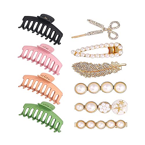 FAMEZA Pearl Hair Claw Clips for Women & Girls - Large Hair Clips for Thick or Thin Hair - Bling Hair Accessories for Birthday Gifts, Weddings, Parties & Daily Styling