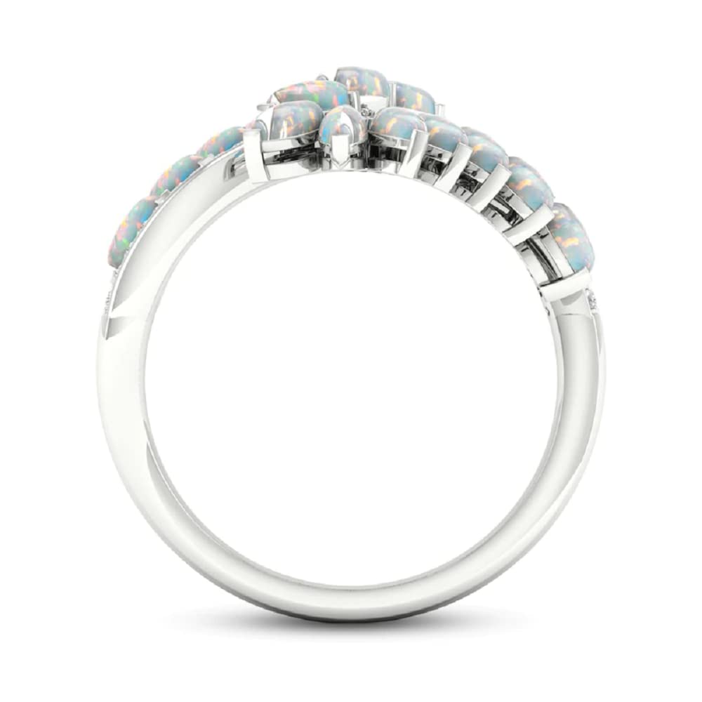 Opal Bypass CZ Engagement Wedding Ring for Women - 925 Sterling Silver 14K White Gold Plated - Perfect for Proposals, Anniversaries & Bridal Jewelry