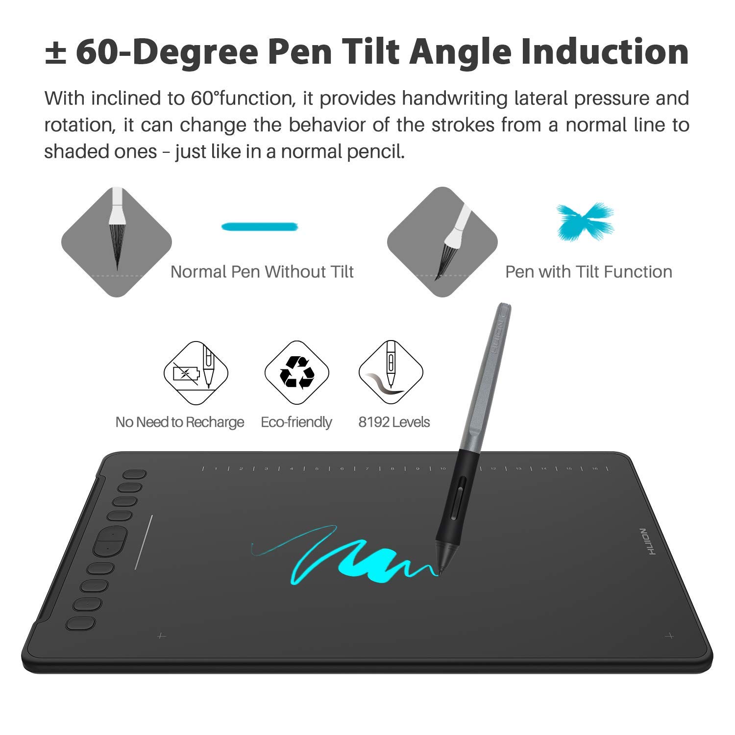 HUION Inspiroy H1161 Graphics Drawing Tablet with 8192 Pressure Levels, Battery-Free Stylus & 10 Shortcut Keys - Compatible with Android, Windows, Mac | Perfect for Digital Art, Animation & Graphic Design