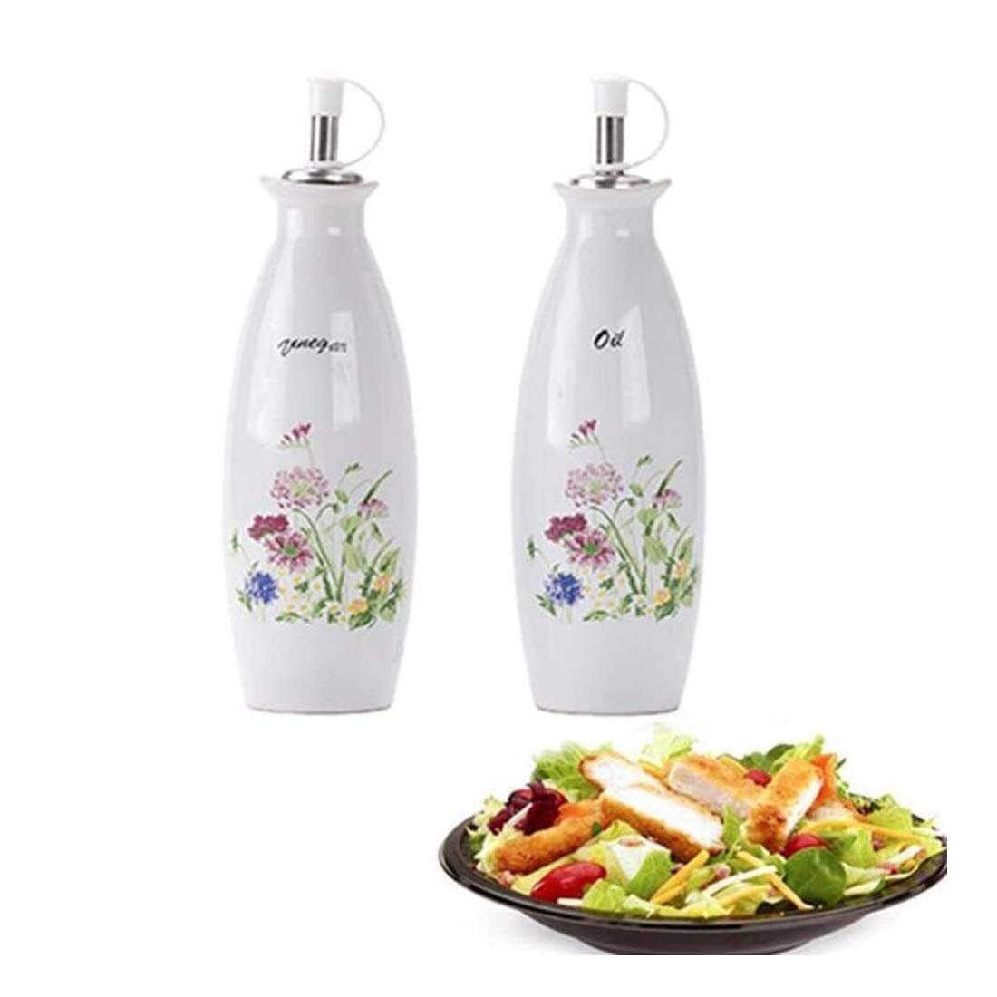 Premium Handcrafted Ceramic Olive Oil and Vinegar Dispenser Set - 2 Pack 250ML Cruet Bottles for Kitchen & Dining (White) - Perfect for Salad Dressing, Cooking & Gourmet Meal Prep