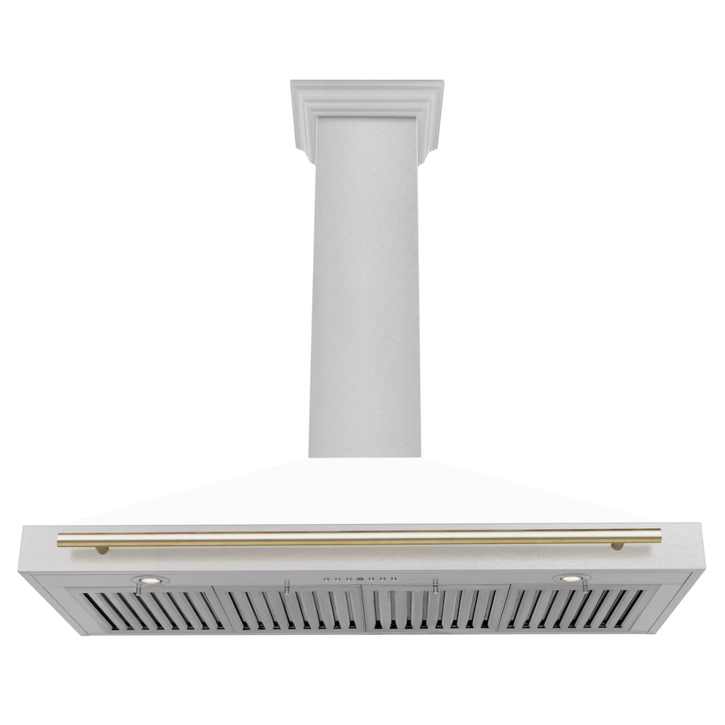 ZLINE KB4SNZ WM30 G 30-Inch Convertible Wall Mount Range Hood - Satin Stainless Steel with White Matte Shell & Polished Gold Handle - Autograph Edition - Perfect for Modern Kitchens & Open-Concept Homes