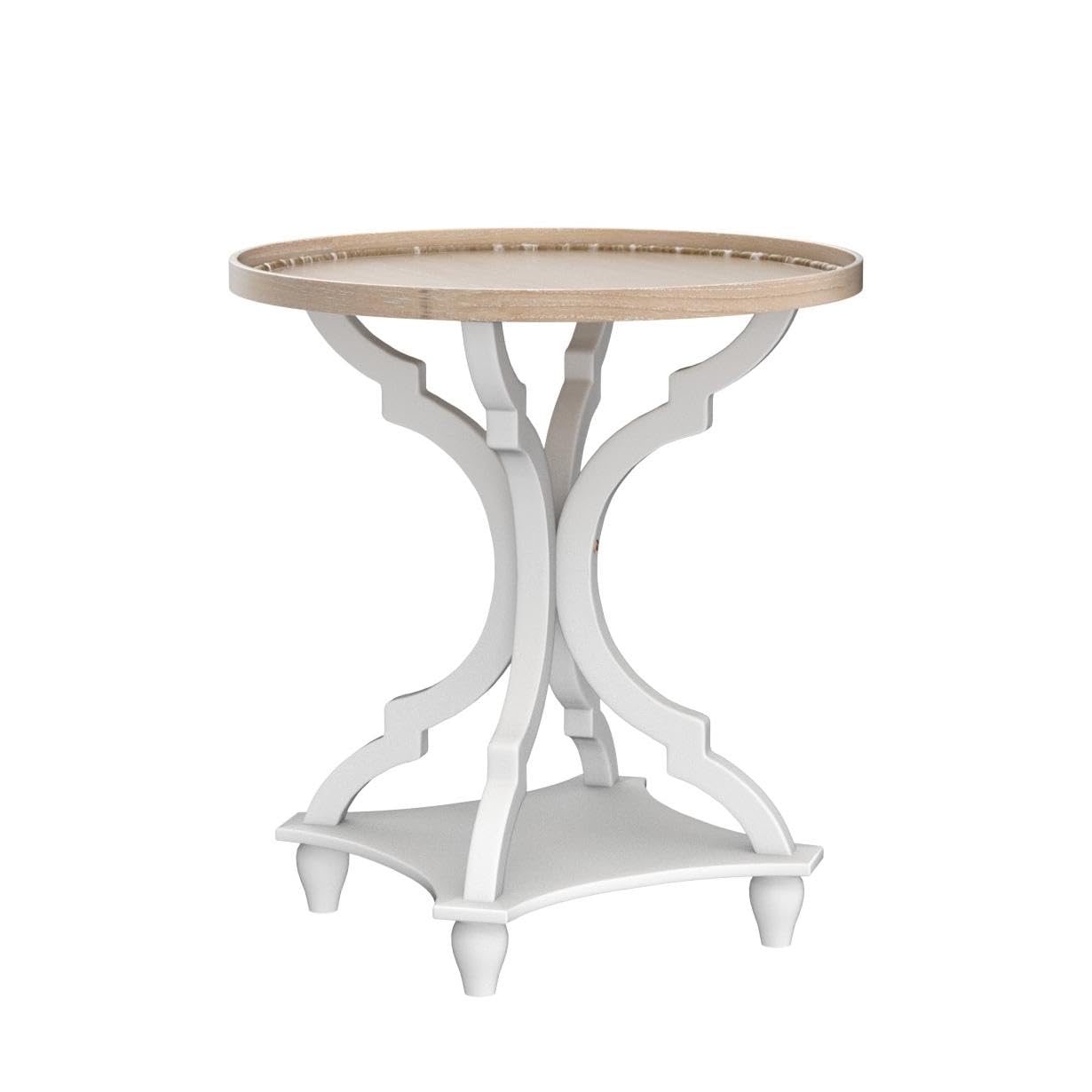 Wnutrees Farmhouse Round Accent End Table Set of 2 - Rustic Wood Side Table & Nightstand with Tray Top, Handcrafted White Finish - Perfect for Living Room, Bedroom & Cozy Home Decor