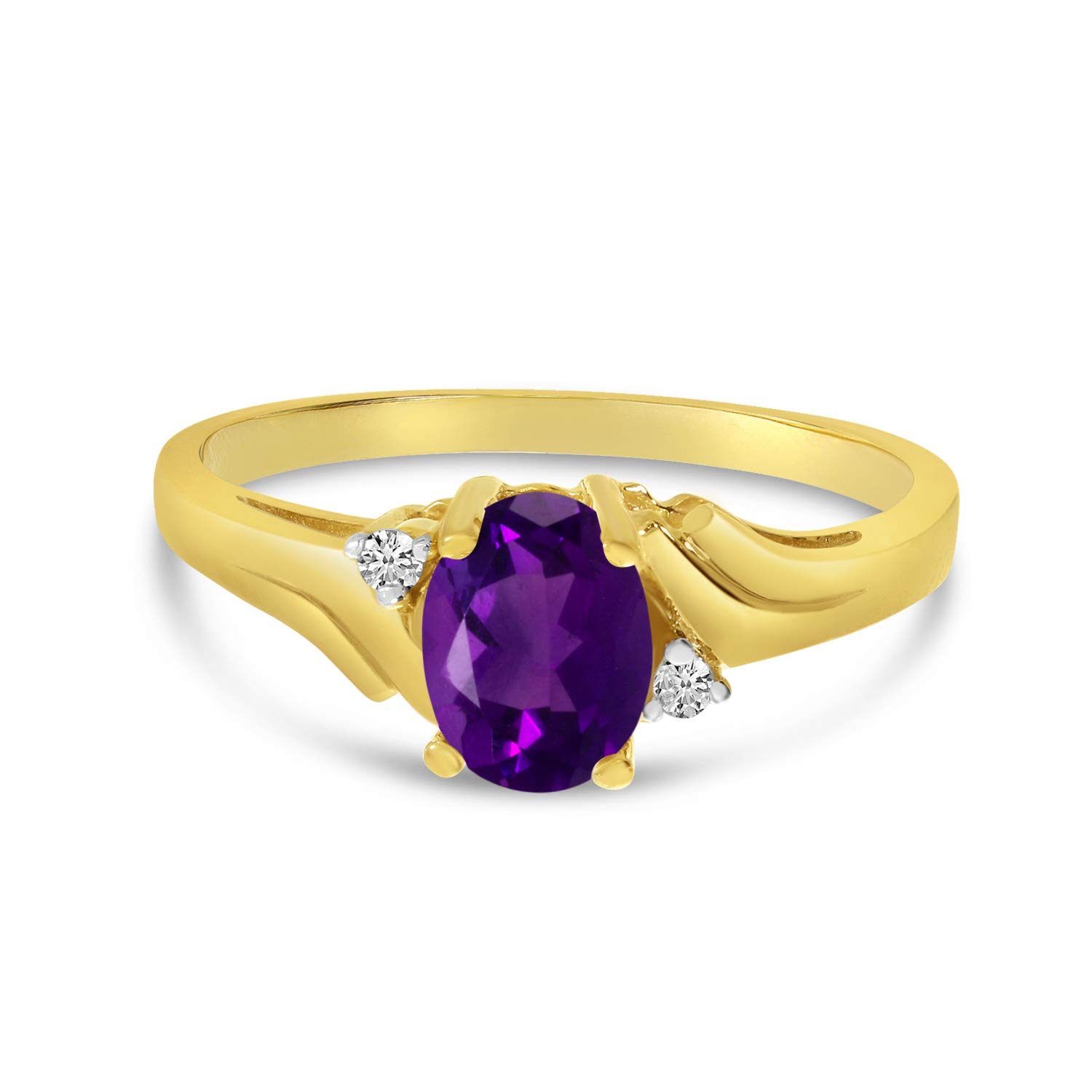 10K Yellow Gold Oval Amethyst and Diamond Ring for Women - Elegant Birthstone Jewelry Gift for Anniversary, Engagement, or Valentine's Day