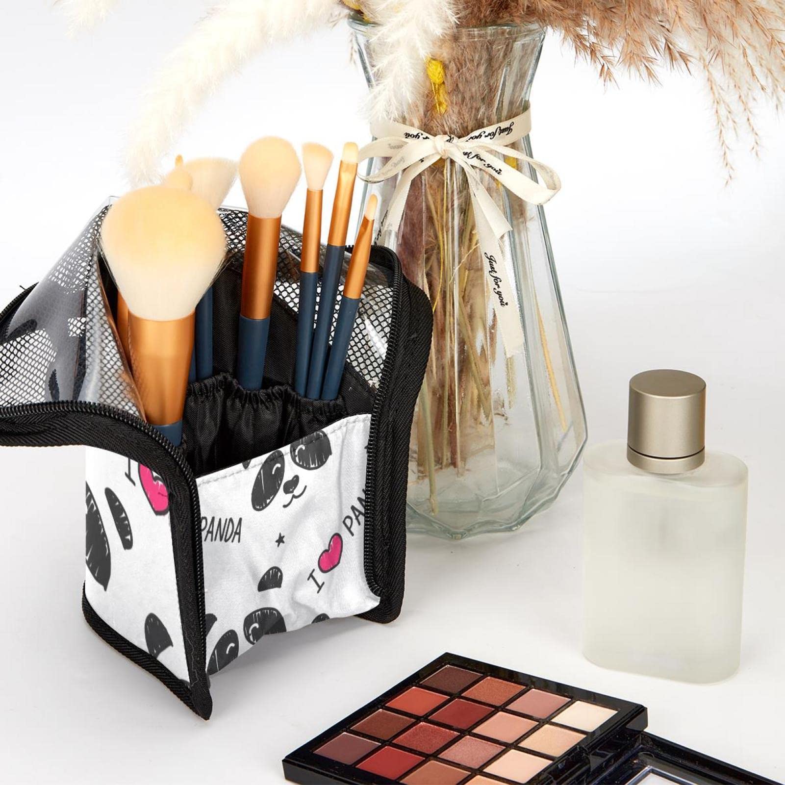 Premium 12-Slot Makeup Brush Organizer Bag - Cute Panda Design, Portable Travel Cosmetic Brush Holder Case for Professional & Home Makeup Artists | Perfect for Travel, Salon Use & Daily Beauty Routine