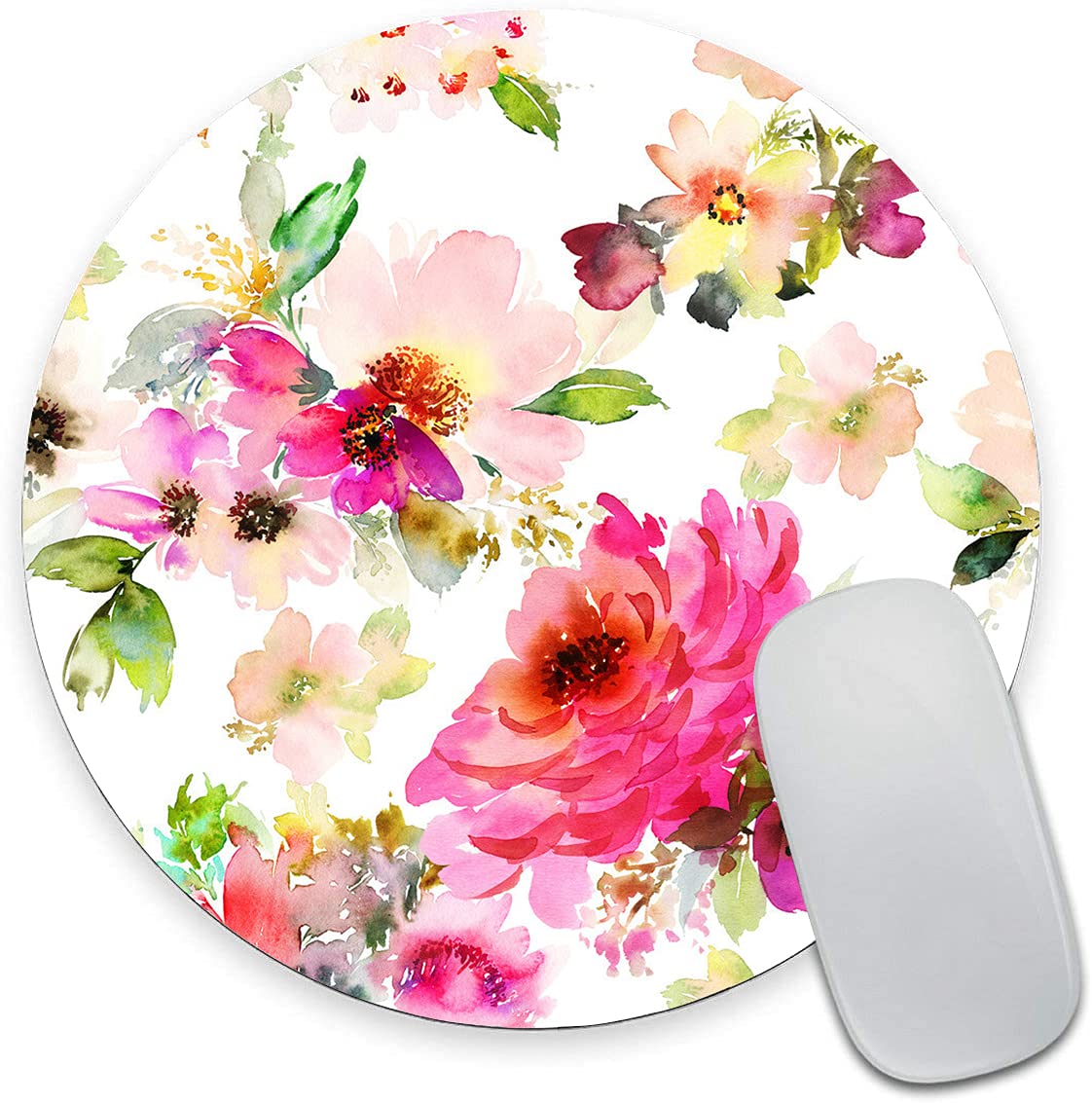 Floral Watercolor Round Mouse Pad - Non-Slip Rubber Base, Waterproof Office Desk Mat for Women, Laptop & Computer Use - Perfect for Home, Office & Gaming Setup